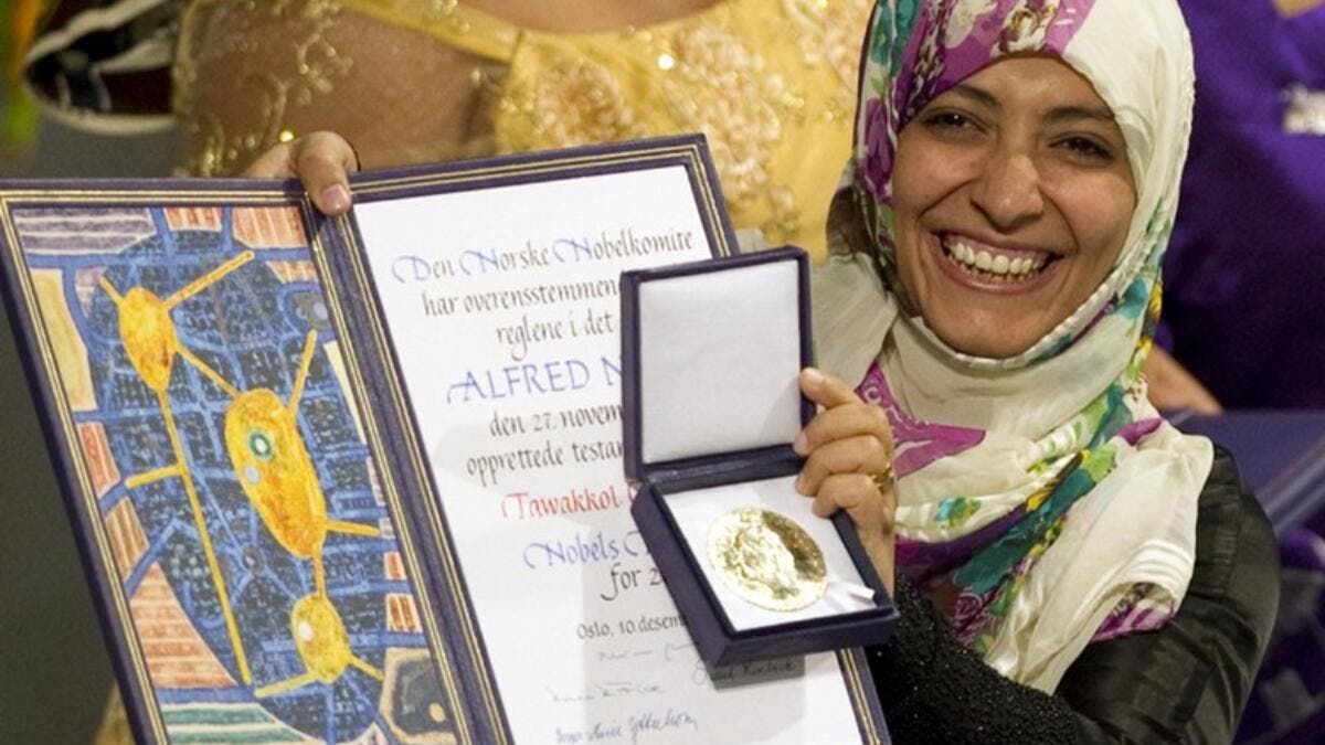 حازت توكل كرمان على جائزة نوبل للسلام عام 2011 بالتقاسم مع الرئيسة الليبيرية إلين جونسون سيرليف والناشطة الليبيرية ليما غوبوي، وبهذه الجائزة أصبحت توكل خامس شخصية عربية وأول امرأة عربية تحصل على جائزة نوبل.